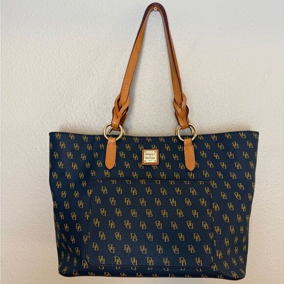 Dooney & Bourke Handbags - Dooney & Bourke Blue and Brown Signature Large Tote